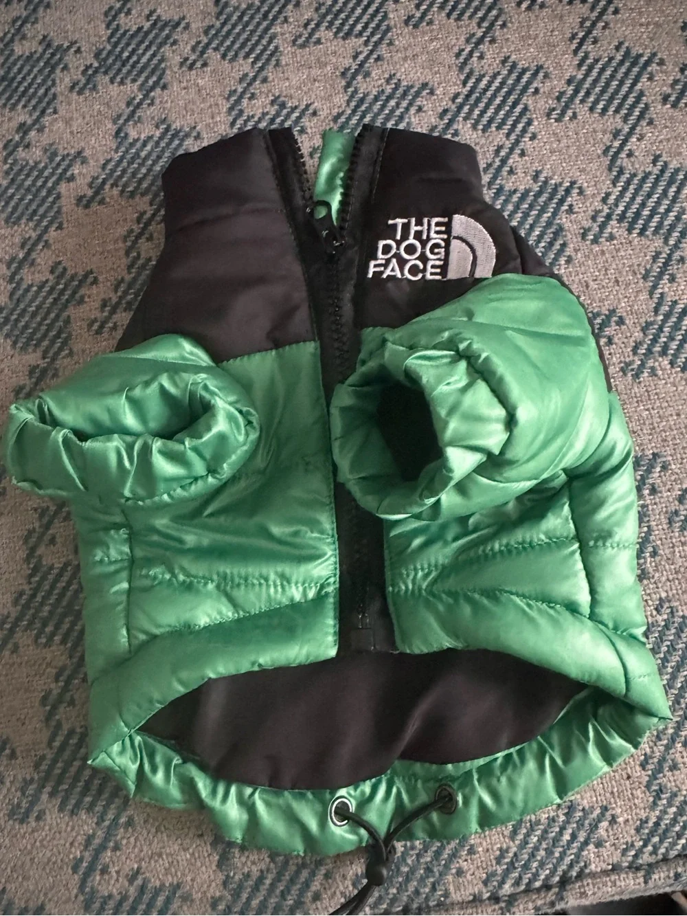 Green Quilted Puffer Dog Jacket with Drawcord